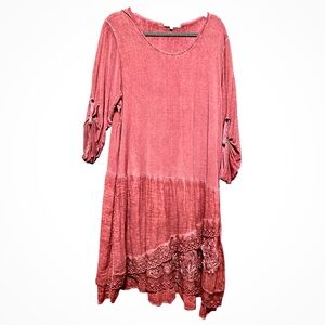 Maille Girls Paris Burgundy Burnout Lace Sheer Layer Dress EU50 US L Drop Waist